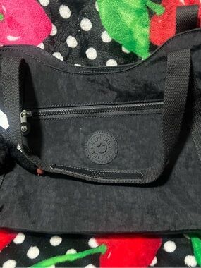 Kipling Black Nylon Tote with Front Zip Pocket and Web Handles